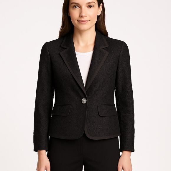 Vintage Diane von Furstenberg DVF Black Lace Blazer formal crystal button Size 0 - Picture 1 of 16